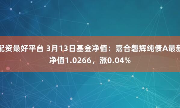 配资最好平台 3月13日基金净值：嘉合磐辉纯债A最新净值1.0266，涨0.04%